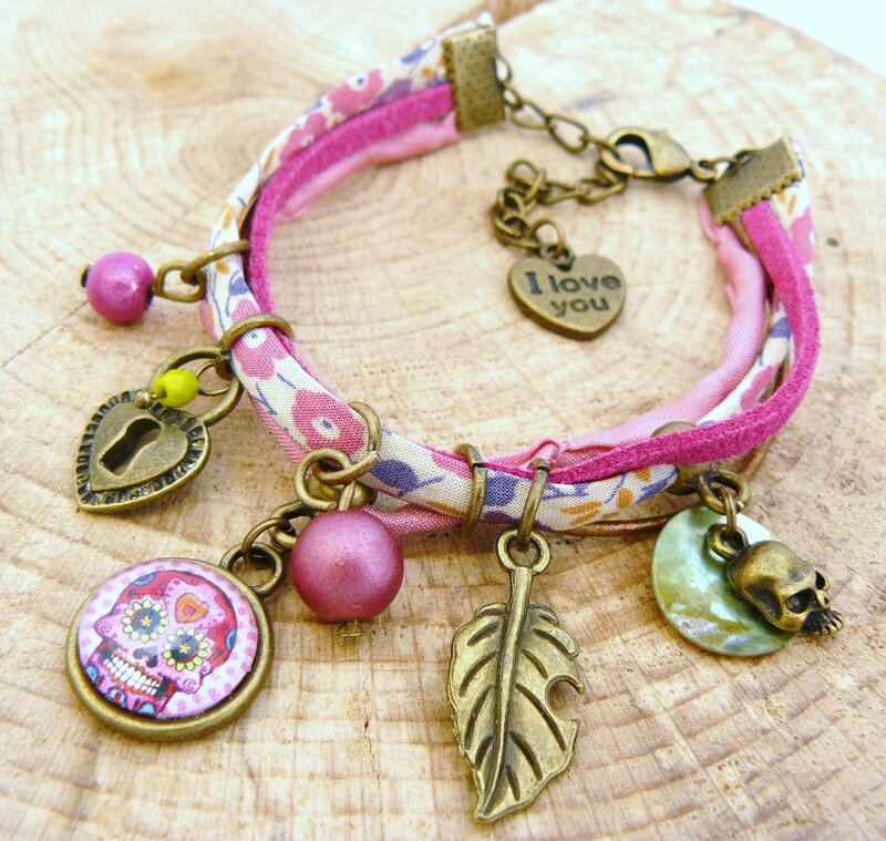 bracelet skull rose et liberty