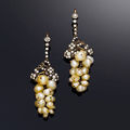 A pair of <b>baroque</b> <b>pearl</b> and diamond pendent earrings