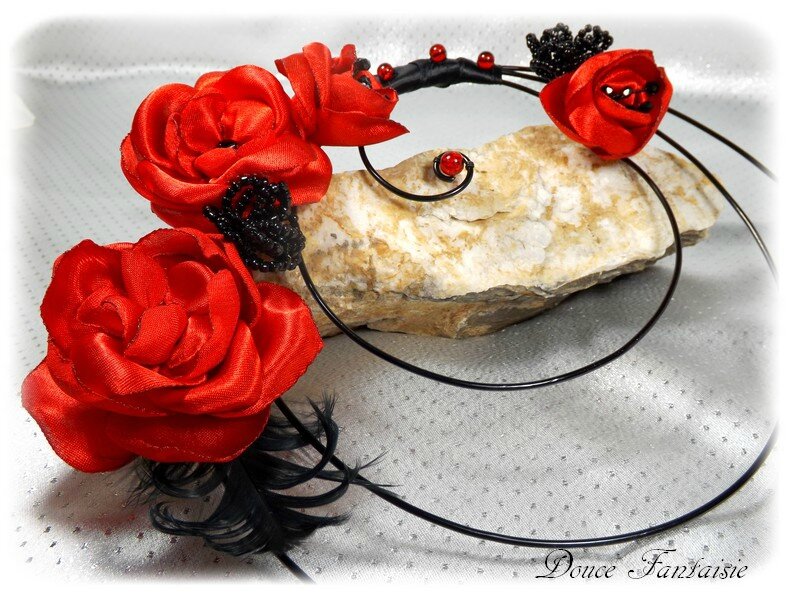 Bouquet de mariée fil aluminium rouge et noir