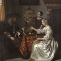 <b>Pieter</b> de <b>Hooch</b> (Rotterdam 1629-1684 Amsterdam), Jeune femme nourrissant son perroquet 