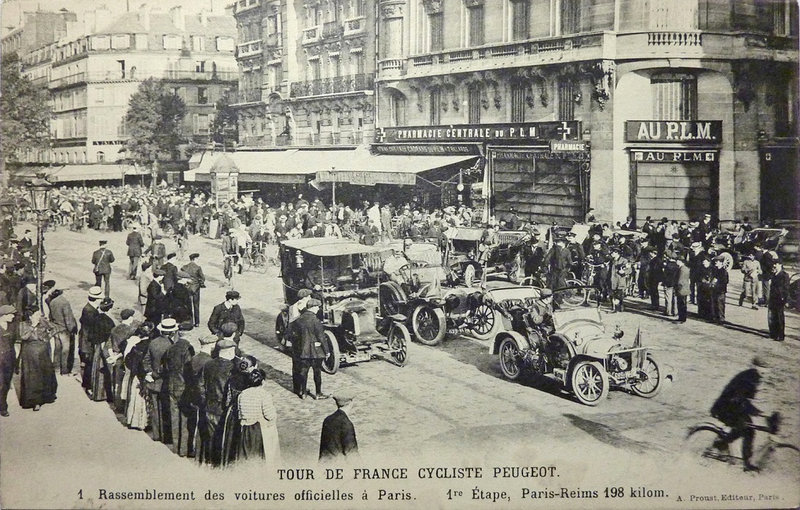 CPA Tour de France Peugeot Wolber 1910 1ère étape Officiels