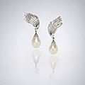 A pair of natural pearl and <b>diamond</b> <b>earclips</b>, by Sterlé,