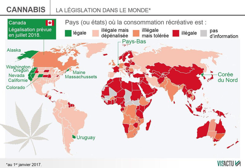 La légalisation dans le monde - au 1er/01/18 - Visactu