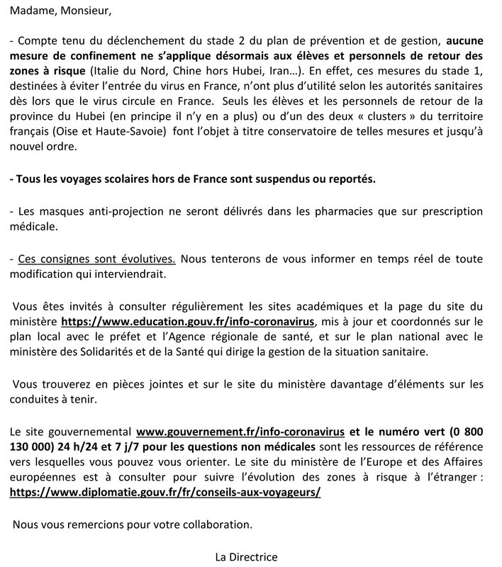 info parents coronavirus bis
