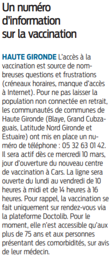 2021 03 09 SO Un numéro d'information sur la vaccination