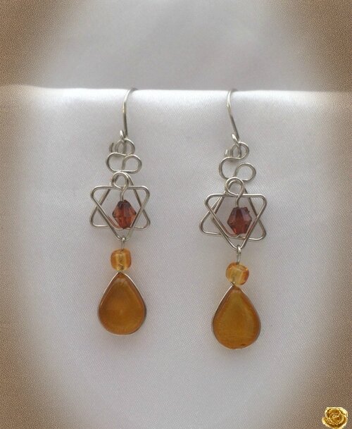 Boucles d'Oreilles Galix Verre Murano Marron Argent d'Alpaca Artisanat du Pérou