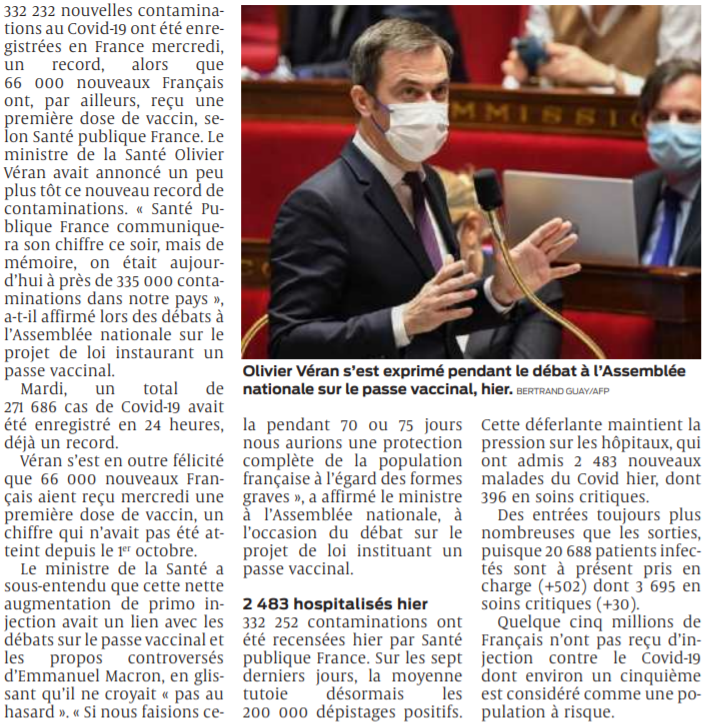 2022 01 06 SO 335 000 nouvelles contaminations 66 000 primo-vaccinés de plus selon Véran2