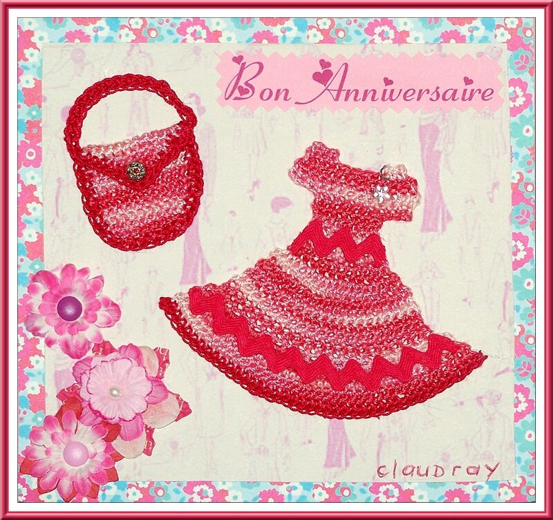 Carte Anniversaire Petite Robe rouge crochetée de Claudray 2016