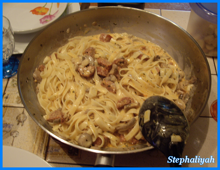 Tagliatelles sauce aux champignons et chorizo