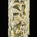 A pale celadon and <b>spinach</b> <b>jade</b> incense holder and stand, Qing dynasty, 18th century
