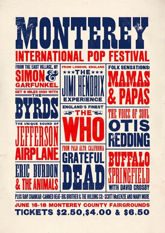 Monterey International Pop Festival 1967 affiche line-up poster