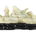 An Imperial pale green jade 'Wang Xizhi and <b>geese</b>' carving, Qing dynasty, 17th–18th century