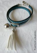 Bracelet Pompon bleu (pompon blanc)