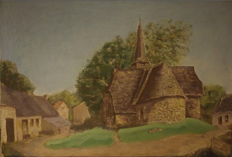 Baives-Peinture huile sur toile église de Baives