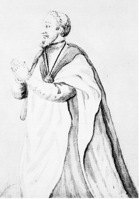 Dessin du vitrail du cardinal de Guise par Robert de Cotte (Laurent Vissière 1998, fig. 14)