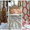 More Antique French Textile, some fabric boxes , vintage curtains,and 18 th Century chateau Tassel Curtain Tiebacks