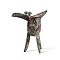An inscribed archaic bronze ritual wine vessel (Jue), <b>Late</b> <b>Shang</b> <b>dynasty</b> (c. 1500-1050 BC)