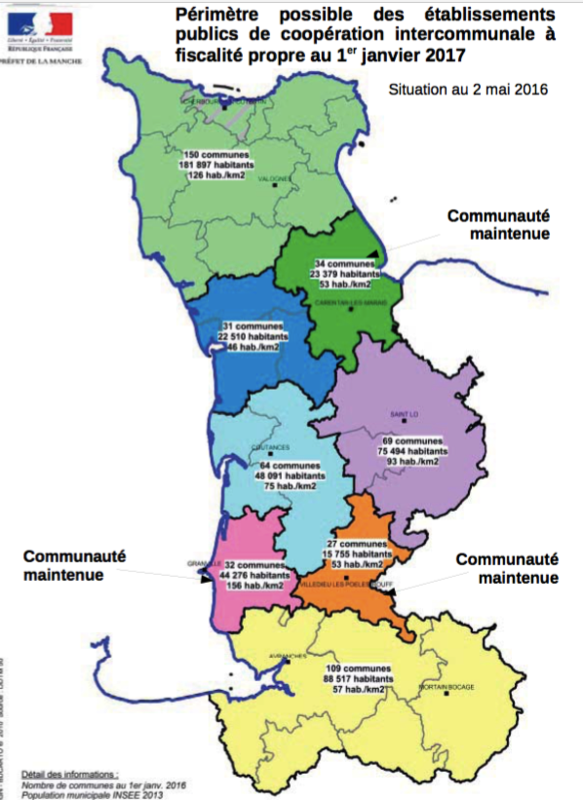 CDCI SDCI Manche Commission Départementale de Coopération Intercommunale carte intercommunalité 01_01_2017 2017