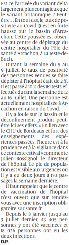 2021 07 20 SO Covid Positivité en hausse à l'hôpital2