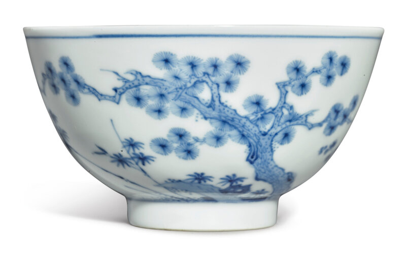 A fine blue and white 'Three Friends of Winter' bowl, Kangxi mark and period (1662-1722)
