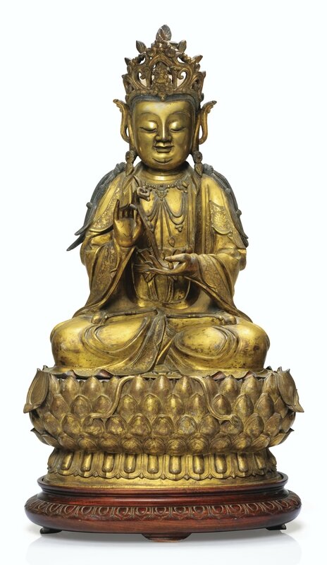 Importante statuette de Samantabhadra en bronze doré, Dynastie Ming, XVIe-XVIIe siècle