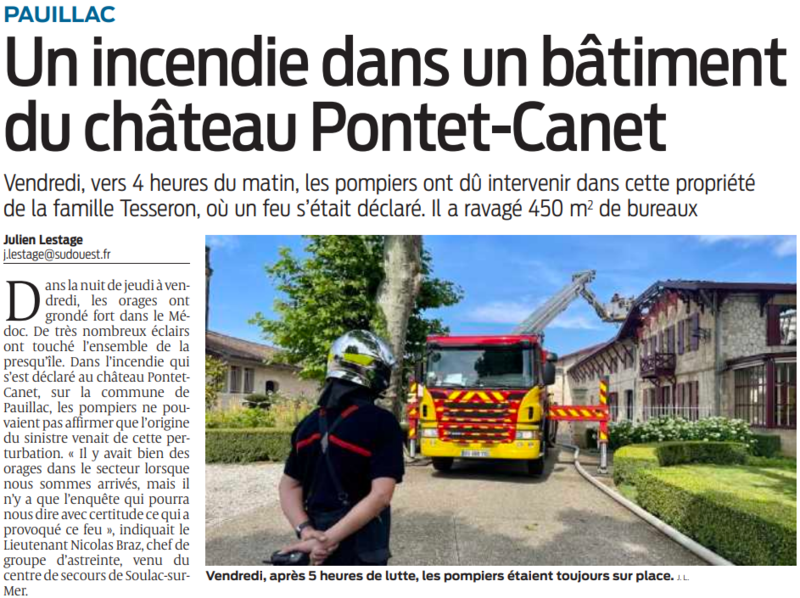 2022 06 04 SO Pauillac Un incendie dans un bâtiment du château Pontet-Canet