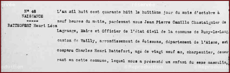 BATTEFORT Henri Léon - Naissance
