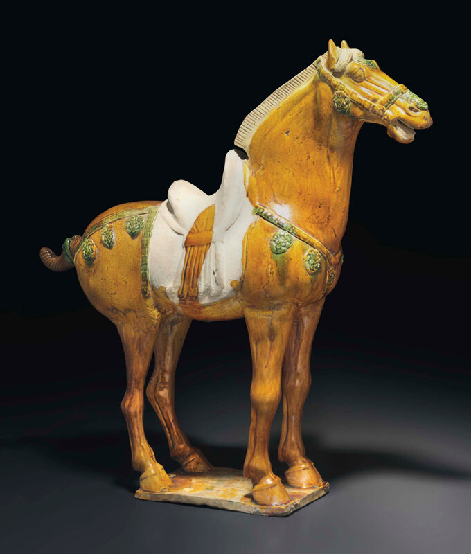 A sancai-glazed pottery figure of a horse, Tang dynasty (AD 618-907)