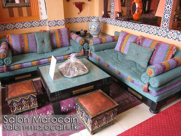 Salon marocain vert d'eau traditionnel