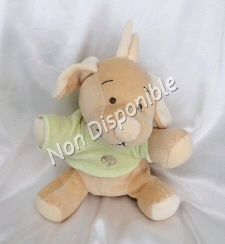 Doudou Peluche Chien Assis Beige Et Ecru T shirt Vert Broderie Papillon Amtoys Bengy