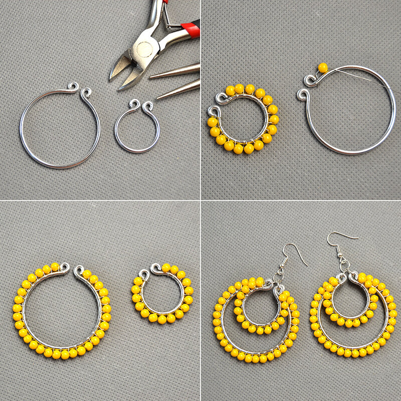 PandaHall-DIY-Design-on-Orange-Glass-Beads-Wire-Wrapped-Hoop-Earrings-2