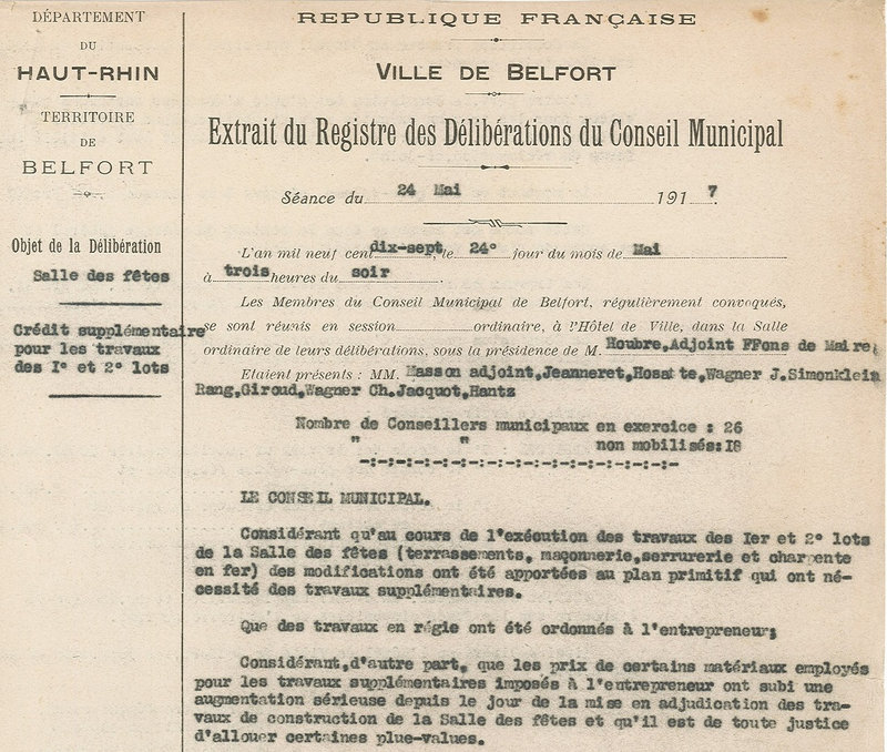 1917 05 24 Salle des Fêtes CR CM Vote Budget supplémentaire Lot 1