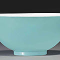 A fine turquoise-enameled bowl, <b>Jiaqing</b> <b>seal</b> <b>mark</b> in iron red <b>and</b> <b>of</b> <b>the</b> <b>period</b> (<b>1796</b>-<b>1820</b>)