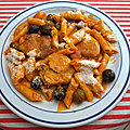 Macaroni au <b>jus</b> de tomate et filet mignon de porc