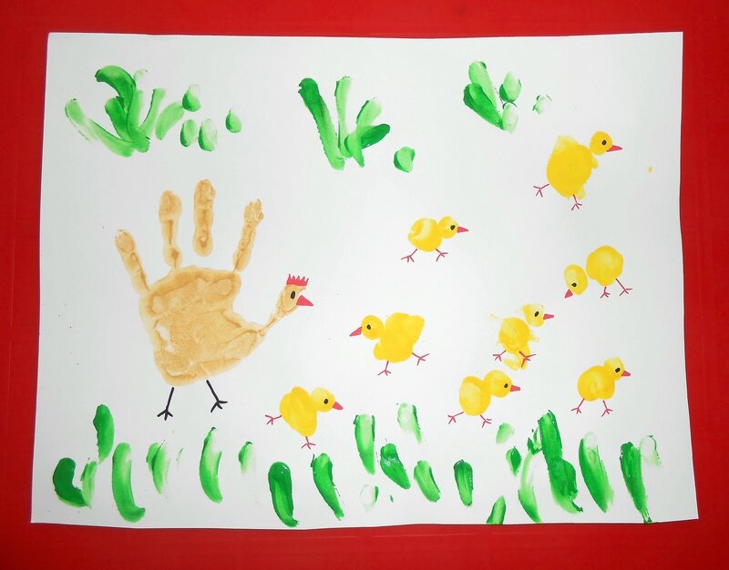 empreintes-activite-manuelle-peinture-bebe-enfants-mains-poule-poussins-facile-paques-tableau-carte (2)