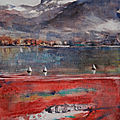 2eme aquarelle du lac d'<b>Annecy</b> en crue, vue sur le Parmelan