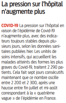 2021 08 31 SO La pression sur l'hôpital n'augmente plus