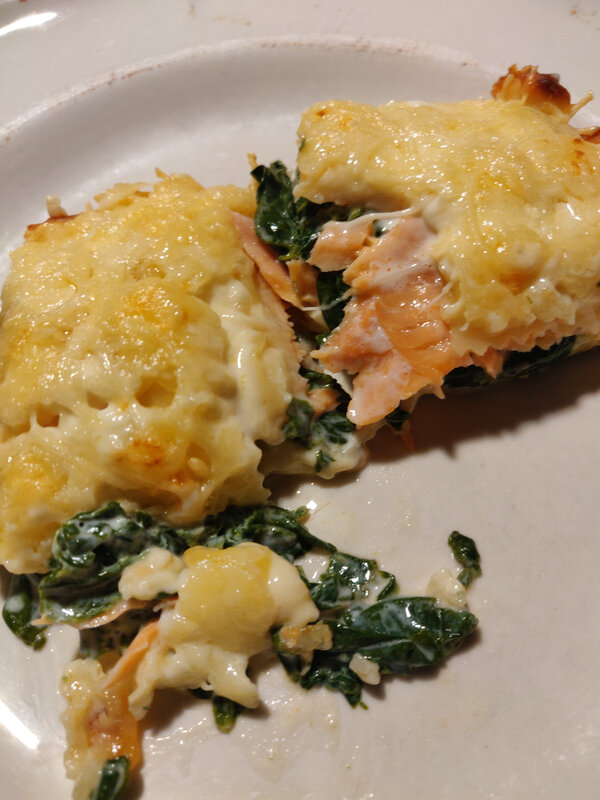 gratin de ravioles du Dauphiné aux épinards et saumon fumé (2)