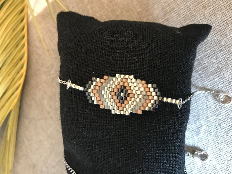 bracelet brick stitch chainette marron et transparent
