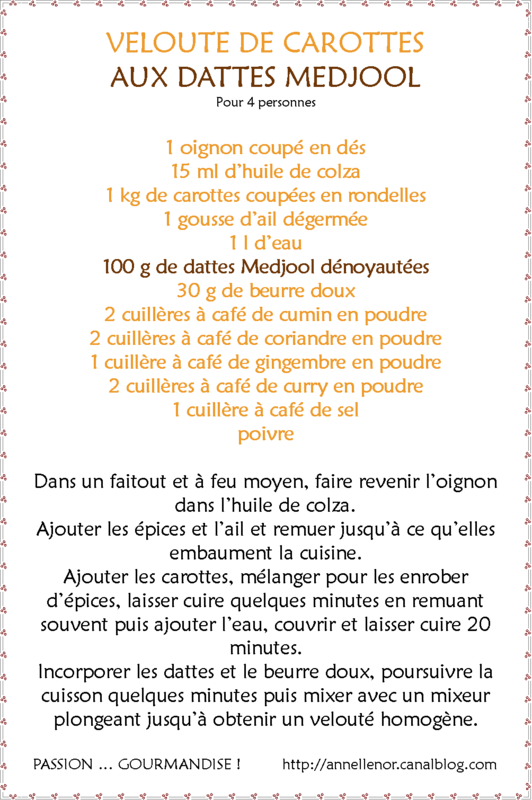 Velouté carotte & dattes Medjool aux épices, assiette complète_fiche