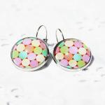 brigitte 7 boucles d'oreilles cabochon pois roses jaunes bleus verts (6)