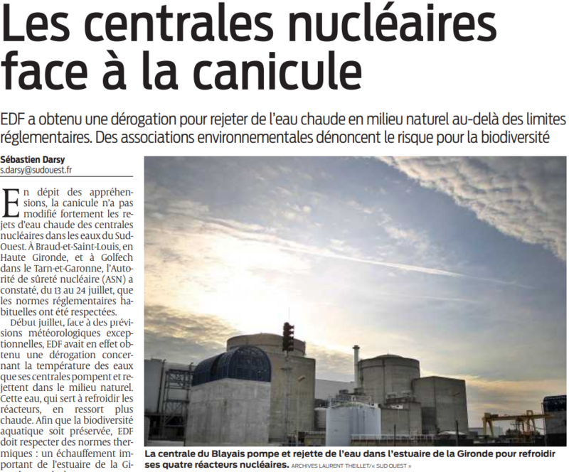 2022 07 27 SO les centrales nucléaires face à la canicule