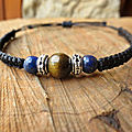 Bracelet <b>homme</b> pierre de protection Lapis lazuli et Oeil de tigre Bohême
