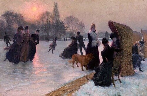 Ice Skaters by Henri Lucien Doucet, 1856-1895