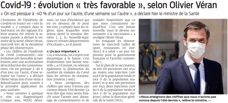 2021 06 10 SO Covid-19 évolution très favorable selon Olivier Véran