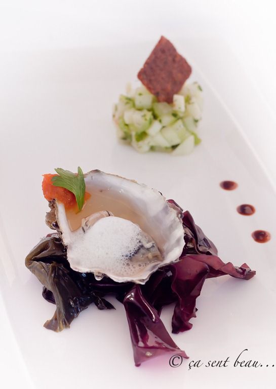 Huître tiède, semipris et écume de bouillon de coquillages “Ariaké