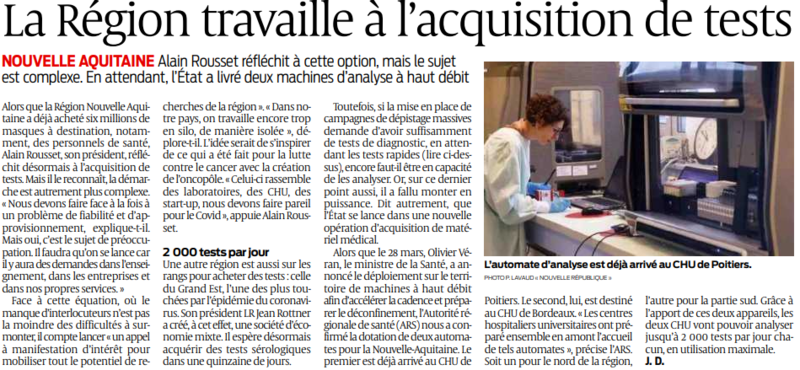 2020 04 21 SO La région travaille à l'acquisition de tests