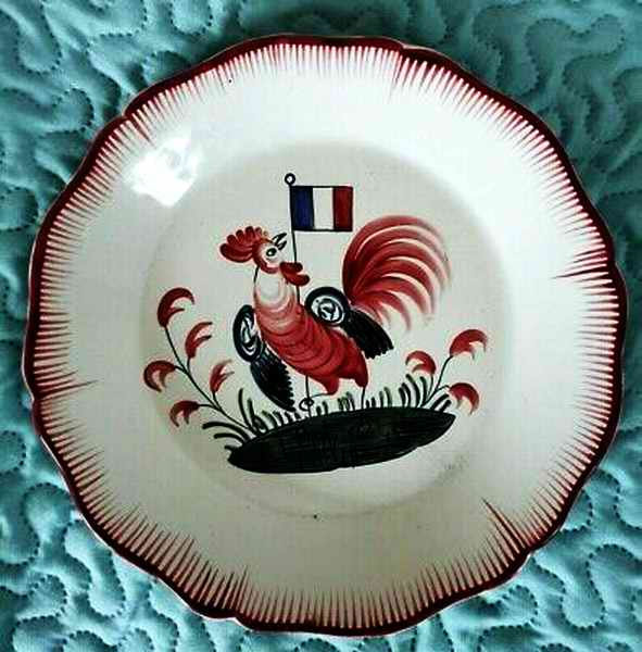 ASSIETTE-ANCIENNE-FAÏENCE-DE-LEST-décor-AU-COQ