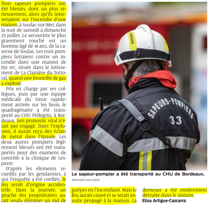 2021 07 26 SO Soulac-sur-mer un pompier sérieusement blessé dans l'incendie d'une maison2