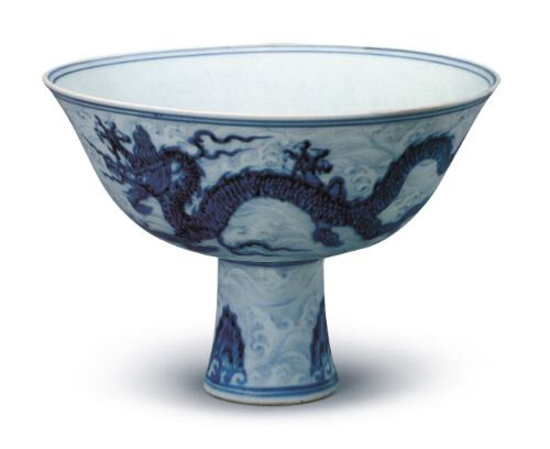 Blue and white ‘dragon’ stem bowl, mark and period of Xuande